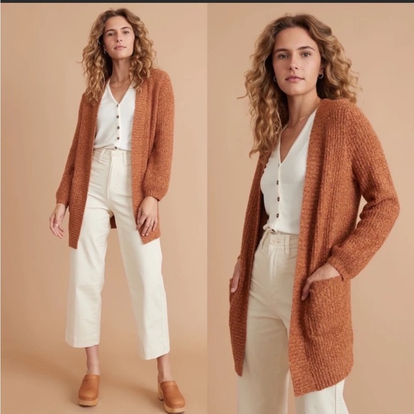 Marine Layer Sweaters - MARINE LAYER “Ontario” open front Cardigan in orange Rust size extra small